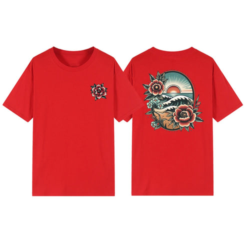 Women's Floral Beach Sunset T Shirt Short Sleeve Vacation Top for Summer Beach Lover Casual Wear